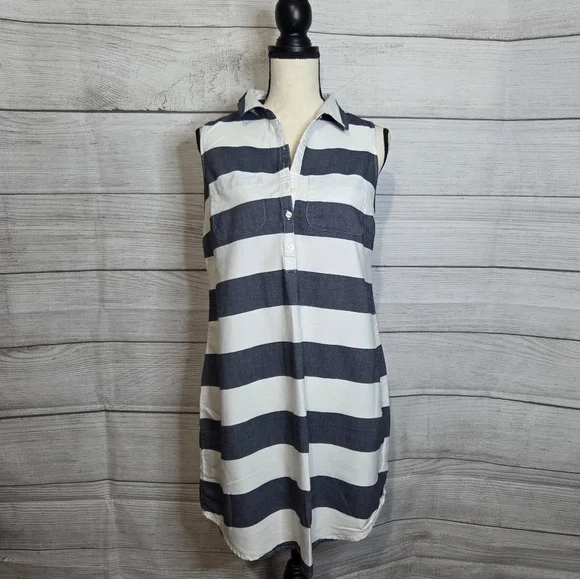 Old Navy Blue and White Sleeveless Striped Dress, Size M - Picture 1 of 4
